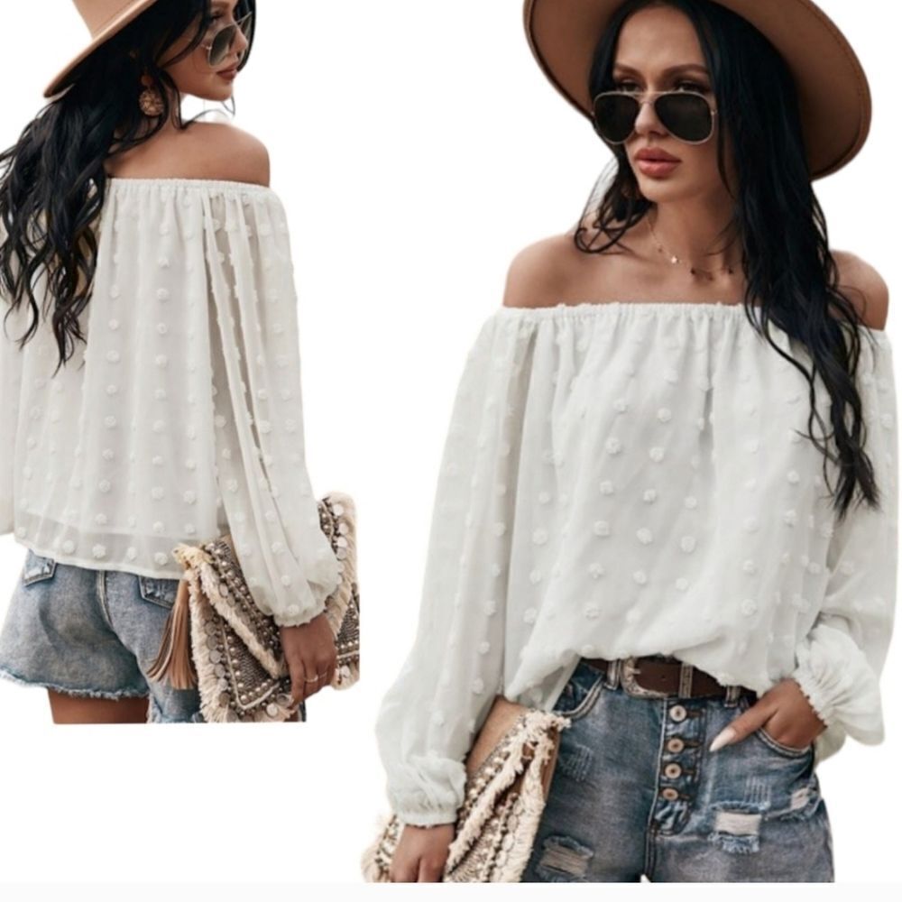 New In Package Miss Sparkling Off The Shoulder Swiss Dot Top